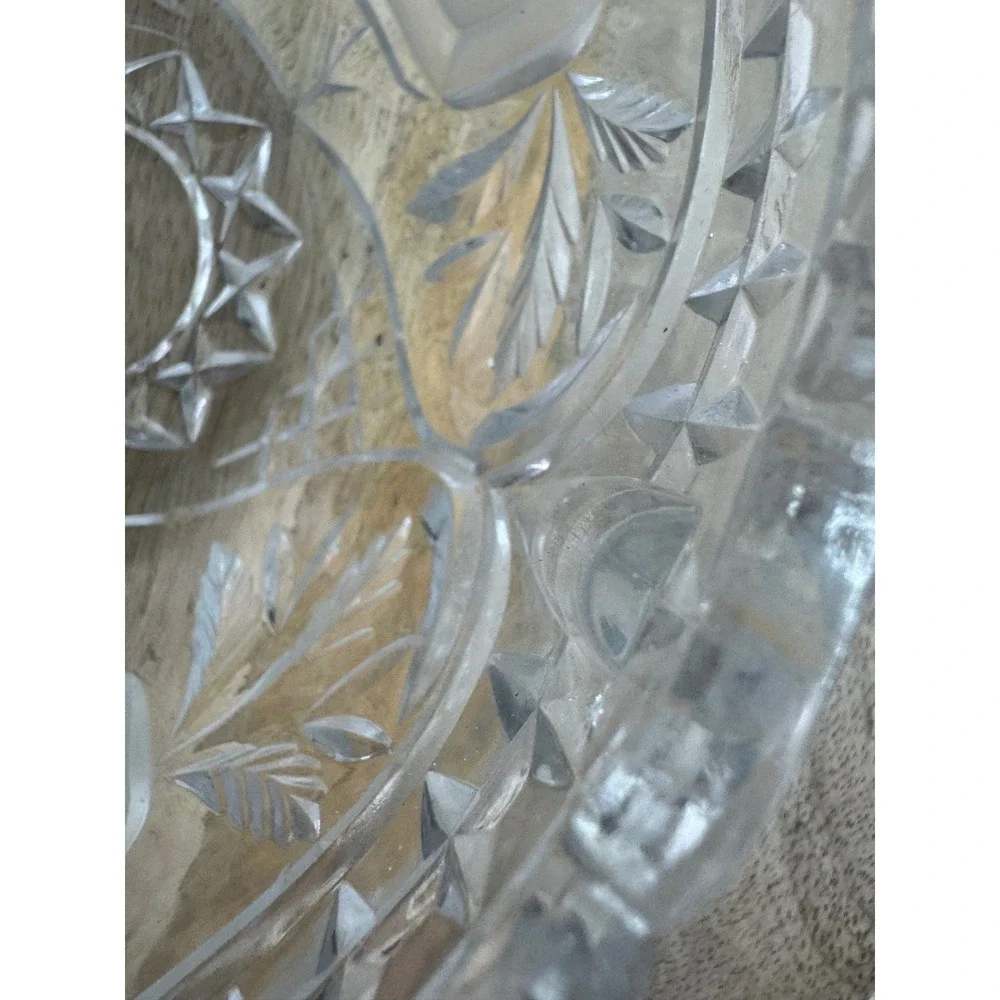 Vintage Frosted Rose Crystal Glass Bowl Scalloped‎ Floral Candy Dish 7